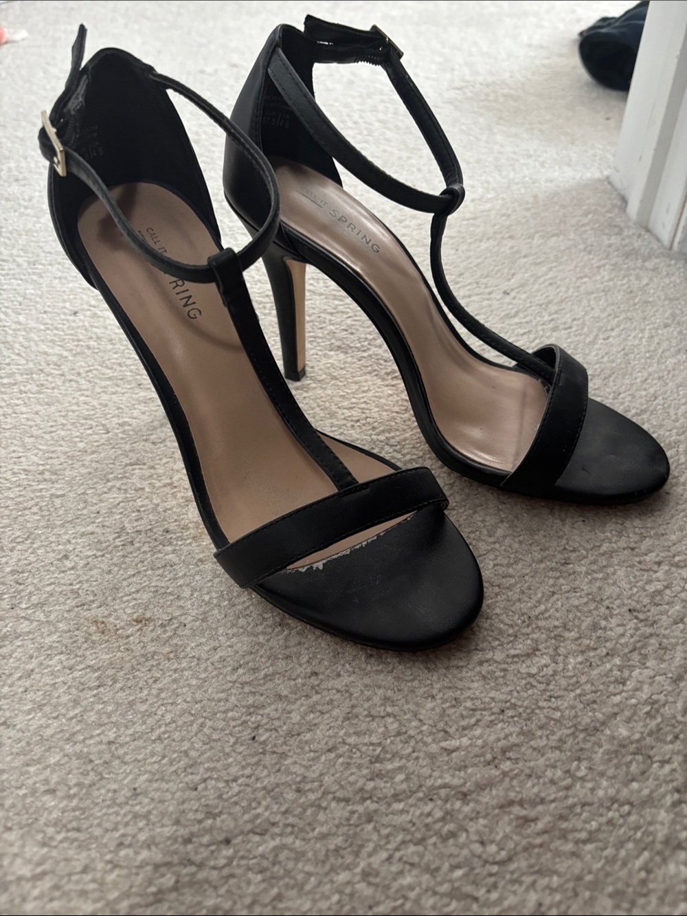 Call It Spring Black T-Strap Stiletto Sandals